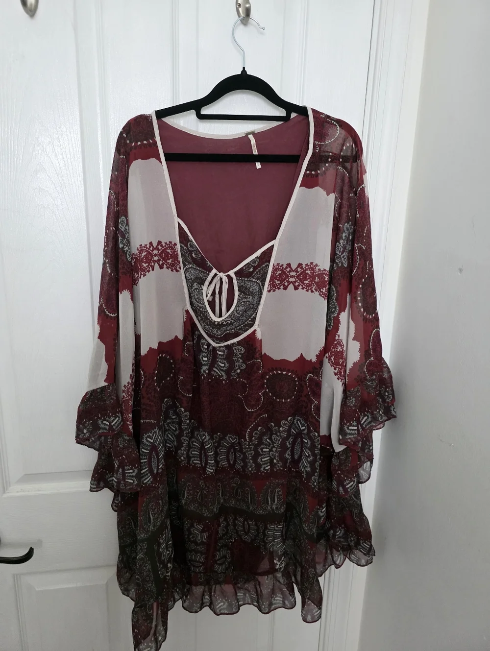 Free People Boho Printed Peasant Oversized Dress in Dusty Rose and Black Small - Picture 5 of 6